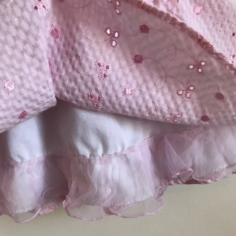 Rare Vintage 1980’s Pink Eyelet Bow Ruffle Dress